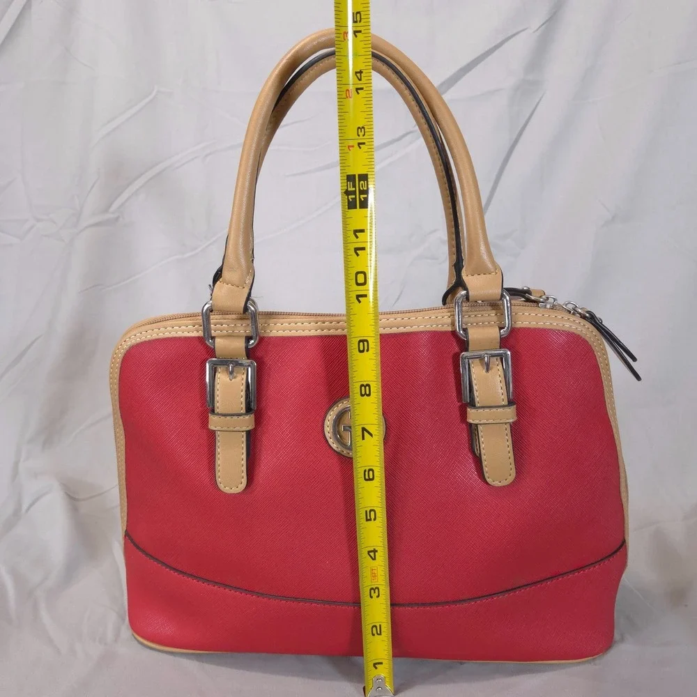 Giani Bernini Dome Satchel Crossbody Bag Red Faux Leather Adjustable Strap